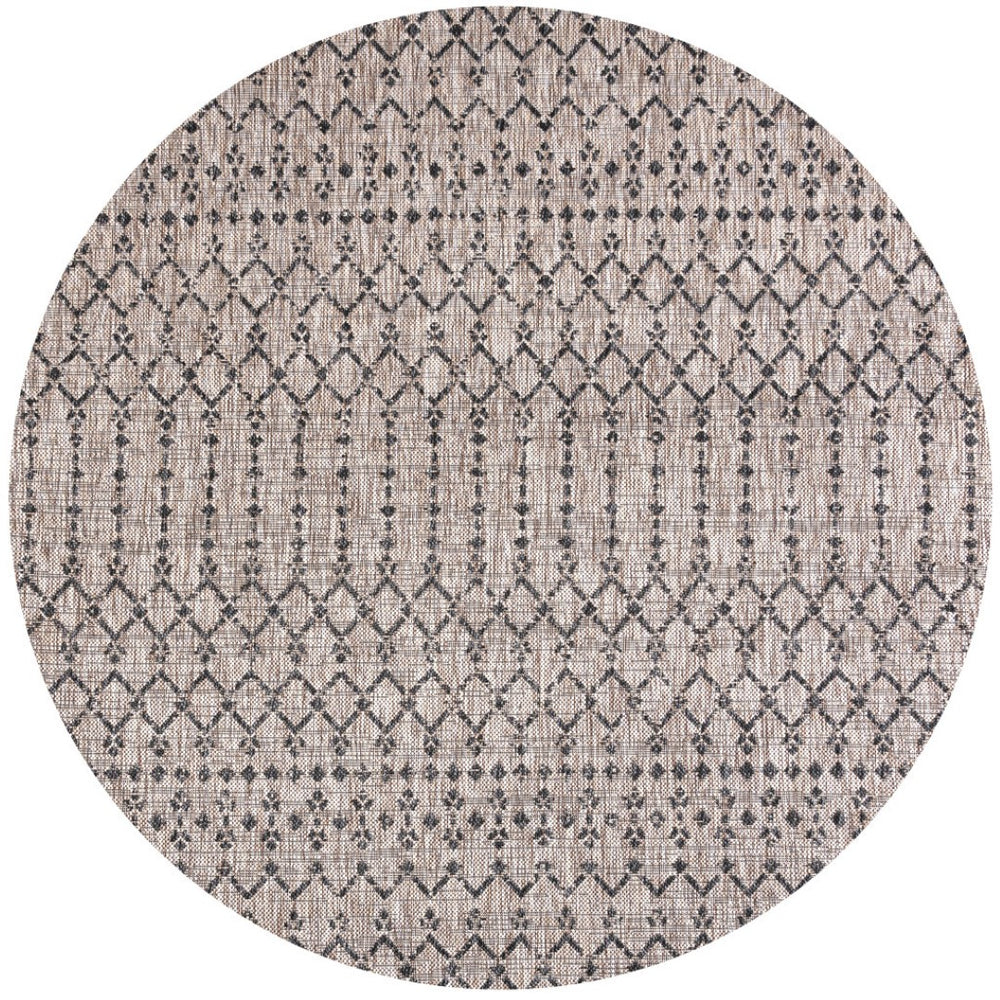 HomeRoots 9' Round Trellis Rug in Natural and Black – Stylish Indoor/Outdoor Area Accent for Any Space 703471