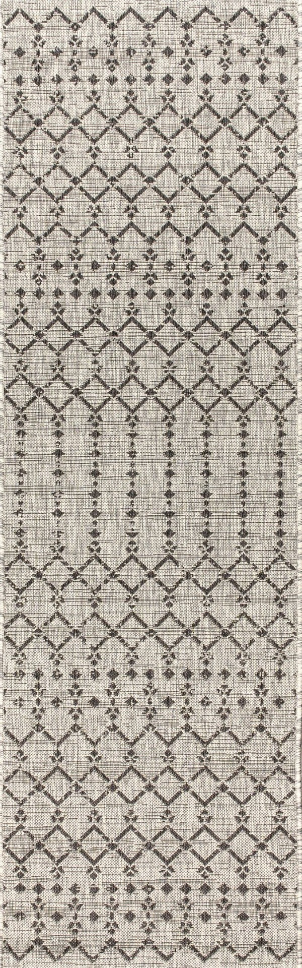 HomeRoots 20' Light Gray and Black Trellis Indoor-Outdoor Runner Rug for Stylish, Durable High-Traffic Areas 703474