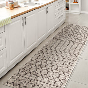 HomeRoots 20' Light Gray and Black Trellis Indoor-Outdoor Runner Rug for Stylish, Durable High-Traffic Areas 703474