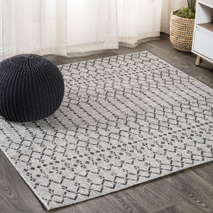 HomeRoots 6' Light Gray and Black Square Trellis Rug - Stylish, Durable Indoor/Outdoor Area Rug for Any Space 703478