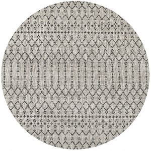 HomeRoots 8' Light Gray & Black Round Trellis Area Rug – Modern, Durable, Easy-Care Design for Indoor/Outdoor Use 703479