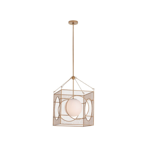 Chelsea House Globe Antique Brass Lantern Chandelier With White Glass Globe In Geometric Square Frame, 28"H 70348