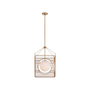 Chelsea House Globe Antique Brass Lantern Chandelier With White Glass Globe In Geometric Square Frame, 28"H 70348