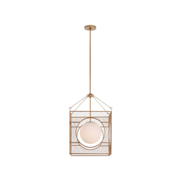 Chelsea House Globe Antique Brass Lantern Chandelier With White Glass Globe In Geometric Square Frame, 28"H 70348