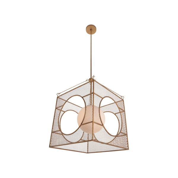 Chelsea House Globe Antique Brass Lantern Chandelier With White Glass Globe In Geometric Square Frame, 28"H 70348