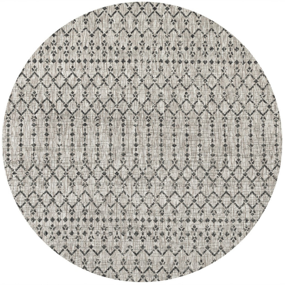 HomeRoots 9' Light Gray and Black Round Trellis Rug - Stylish Indoor/Outdoor Area Rug for Modern Decor Spaces 703481