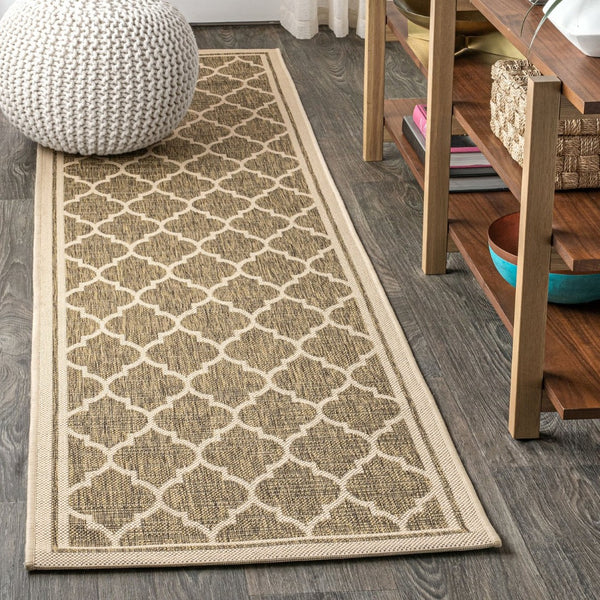 HomeRoots 20' Brown and Beige Geometric Indoor Outdoor Runner Rug - Stylish, Durable, Easy-Clean Design for Any Space 703484