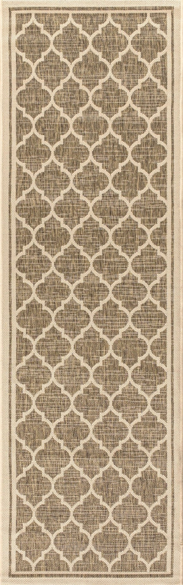 HomeRoots 20' Brown and Beige Geometric Indoor Outdoor Runner Rug - Stylish, Durable, Easy-Clean Design for Any Space 703484