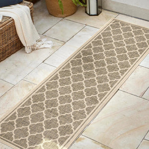HomeRoots 20' Brown and Beige Geometric Indoor Outdoor Runner Rug - Stylish, Durable, Easy-Clean Design for Any Space 703484