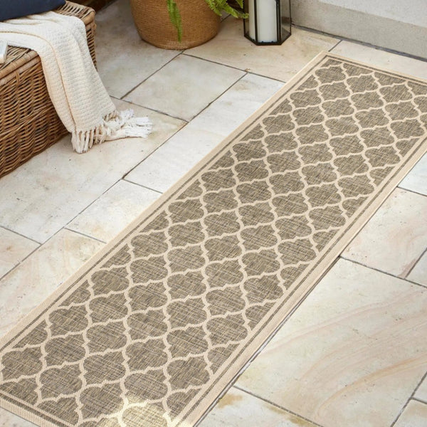 HomeRoots 20' Brown and Beige Geometric Indoor Outdoor Runner Rug - Stylish, Durable, Easy-Clean Design for Any Space 703484
