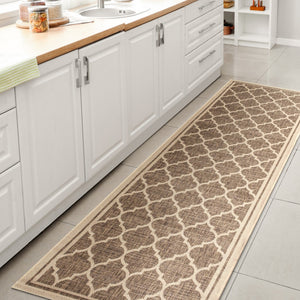 HomeRoots 20' Brown and Beige Geometric Indoor Outdoor Runner Rug - Stylish, Durable, Easy-Clean Design for Any Space 703484