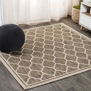 HomeRoots 6' Brown and Beige Geometric Area Rug - Stylish Indoor/Outdoor Design, Durable, Easy to Clean, Versatile 703488