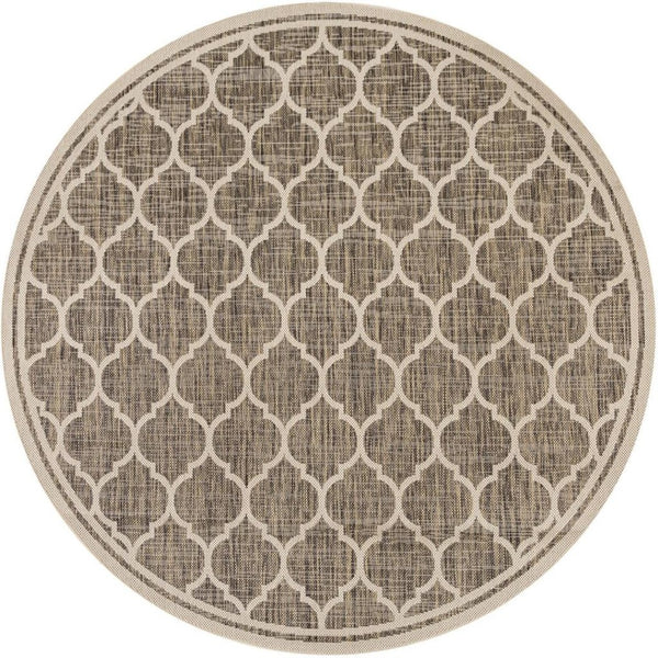 HomeRoots 8' Brown and Beige Round Geometric Area Rug - Stylish Indoor/Outdoor Rug for Patios & Kitchens 703489