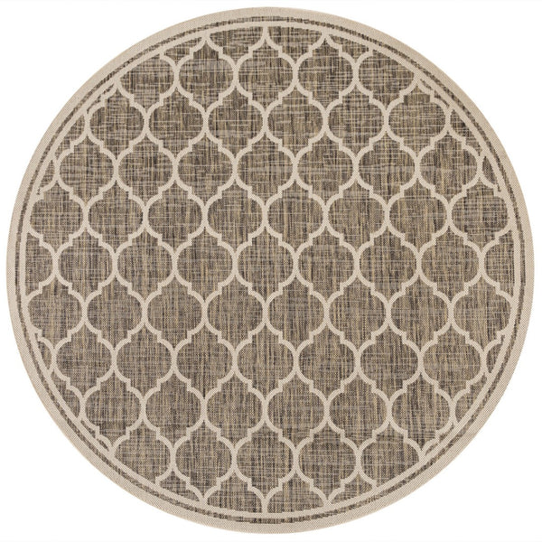 HomeRoots 8' Brown and Beige Round Geometric Area Rug - Stylish Indoor/Outdoor Rug for Patios & Kitchens 703489