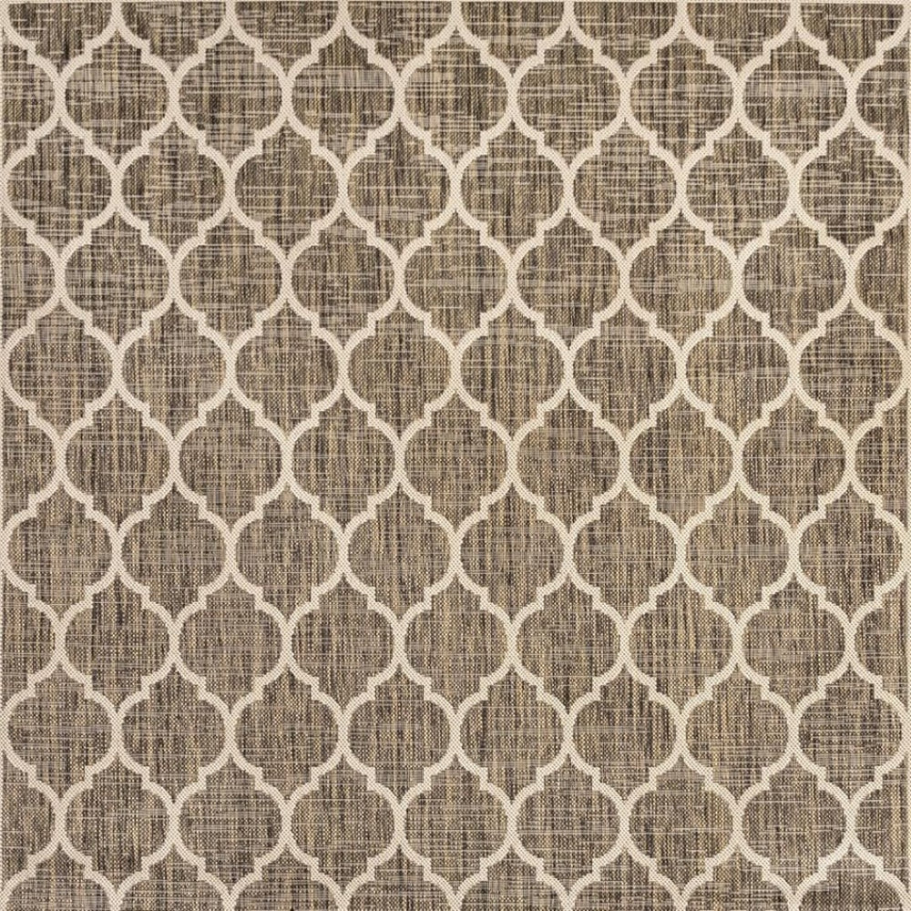HomeRoots 8' Brown and Beige Geometric Area Rug – Stylish Indoor/Outdoor Square Design for Modern Spaces 703490