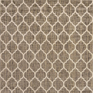 HomeRoots 8' Brown and Beige Geometric Area Rug – Stylish Indoor/Outdoor Square Design for Modern Spaces 703490