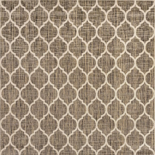 HomeRoots 8' Brown and Beige Geometric Area Rug – Stylish Indoor/Outdoor Square Design for Modern Spaces 703490