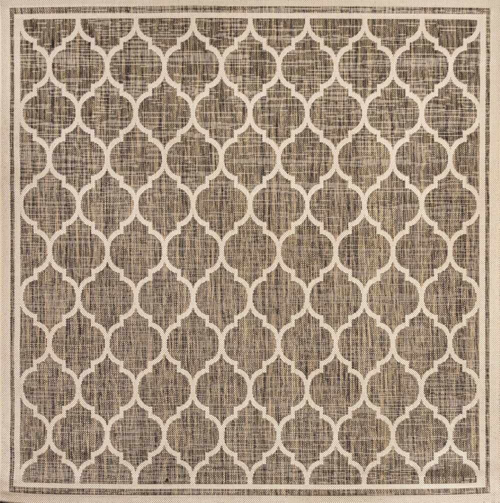 HomeRoots 8' Brown and Beige Geometric Area Rug – Stylish Indoor/Outdoor Square Design for Modern Spaces 703490