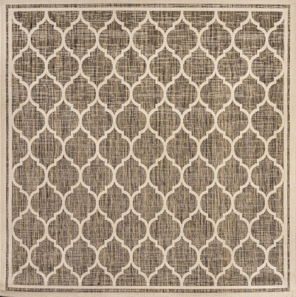 HomeRoots 8' Brown and Beige Geometric Area Rug – Stylish Indoor/Outdoor Square Design for Modern Spaces 703490