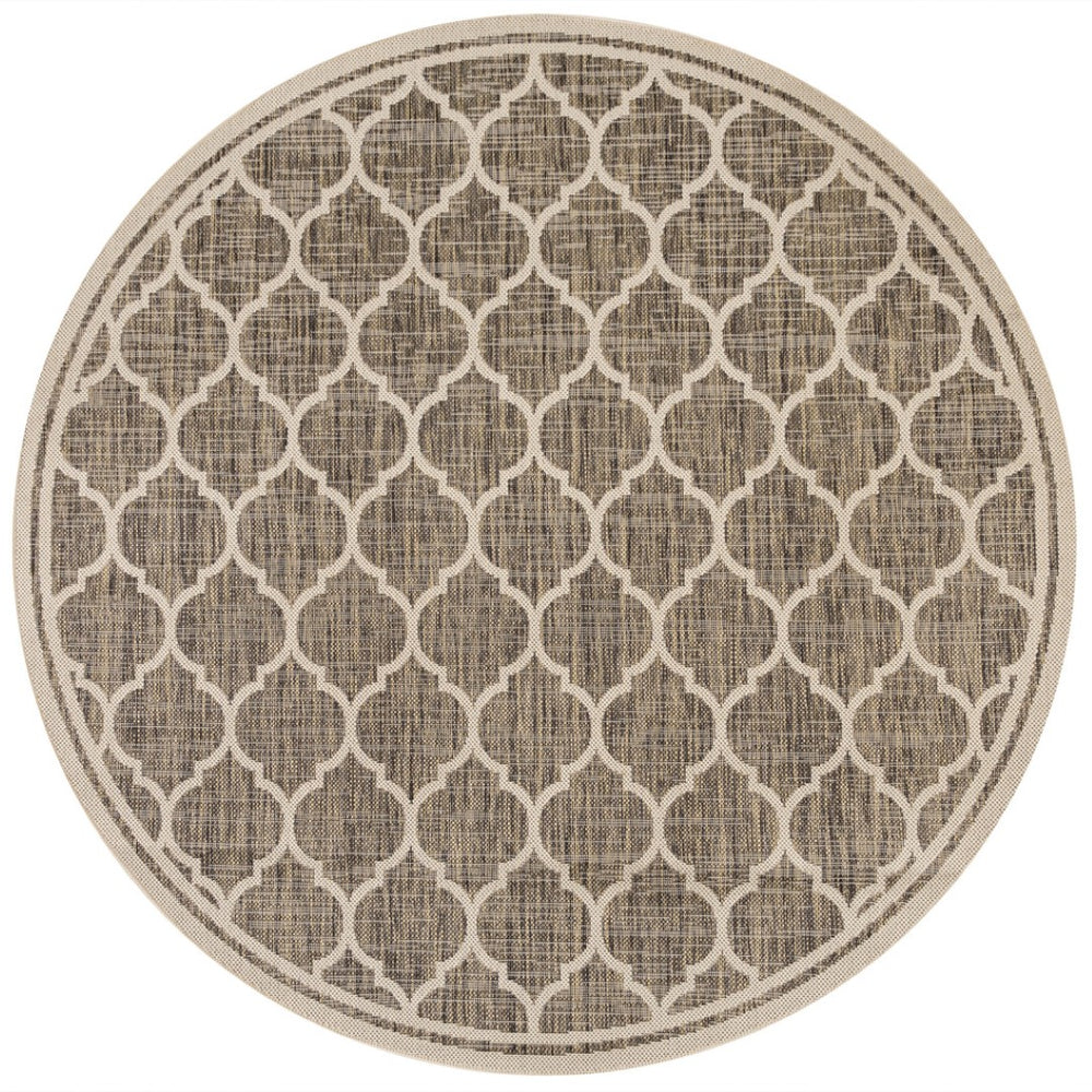 HomeRoots 9' Brown and Beige Geometric Round Area Rug - Stylish, Durable, Indoor/Outdoor Use for Modern Spaces 703491