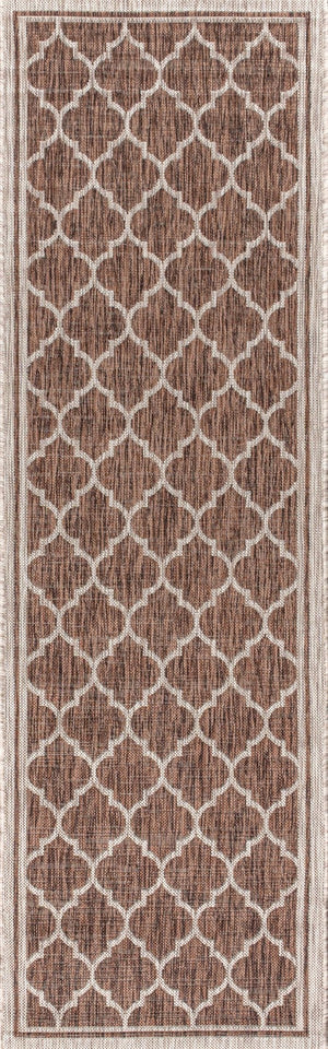 HomeRoots 20' Stylish Espresso and Taupe Geometric Runner Rug for Indoor/Outdoor High-Traffic Areas, Easy Care 703494