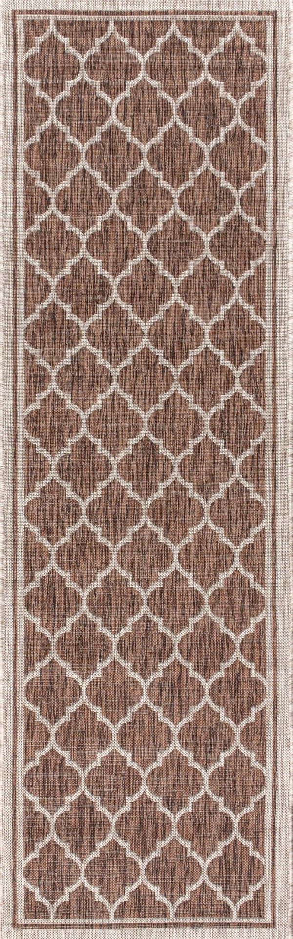 HomeRoots 20' Stylish Espresso and Taupe Geometric Runner Rug for Indoor/Outdoor High-Traffic Areas, Easy Care 703494