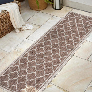 HomeRoots 20' Stylish Espresso and Taupe Geometric Runner Rug for Indoor/Outdoor High-Traffic Areas, Easy Care 703494