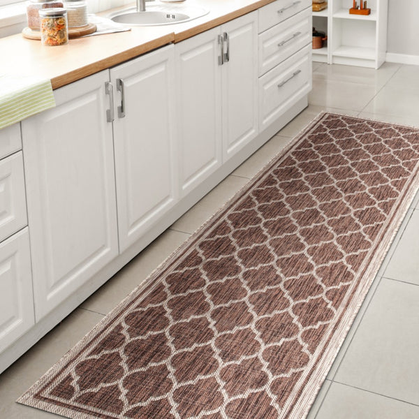 HomeRoots 20' Stylish Espresso and Taupe Geometric Runner Rug for Indoor/Outdoor High-Traffic Areas, Easy Care 703494