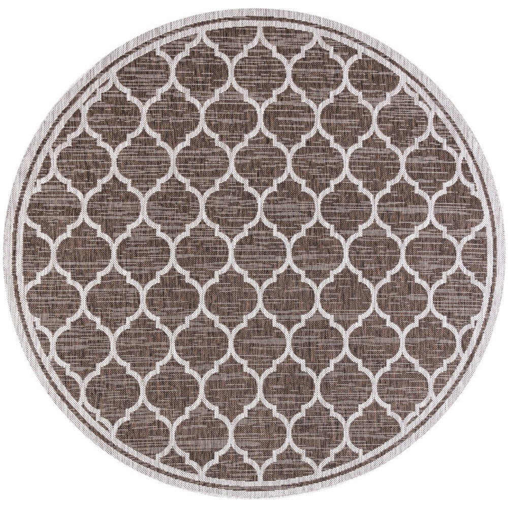 HomeRoots 8' Espresso And Taupe Round Geometric Indoor/Outdoor Area Rug - Stylish, Durable, Versatile Design for Any Space 703499