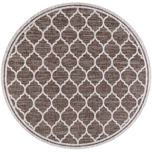 HomeRoots 8' Espresso And Taupe Round Geometric Indoor/Outdoor Area Rug - Stylish, Durable, Versatile Design for Any Space 703499
