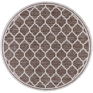 HomeRoots 8' Espresso And Taupe Round Geometric Indoor/Outdoor Area Rug - Stylish, Durable, Versatile Design for Any Space 703499