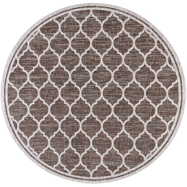 HomeRoots 8' Espresso And Taupe Round Geometric Indoor/Outdoor Area Rug - Stylish, Durable, Versatile Design for Any Space 703499