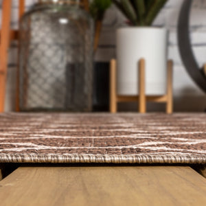 HomeRoots 8' Espresso And Taupe Round Geometric Indoor/Outdoor Area Rug - Stylish, Durable, Versatile Design for Any Space 703499