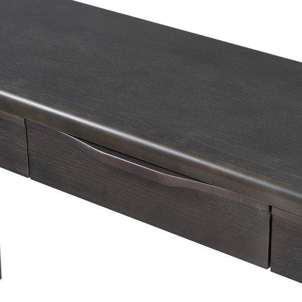 English Elm U_style Oak Veneer Console Table with Three Wave Drawers for Entryway or Foyer Black N711P401926B