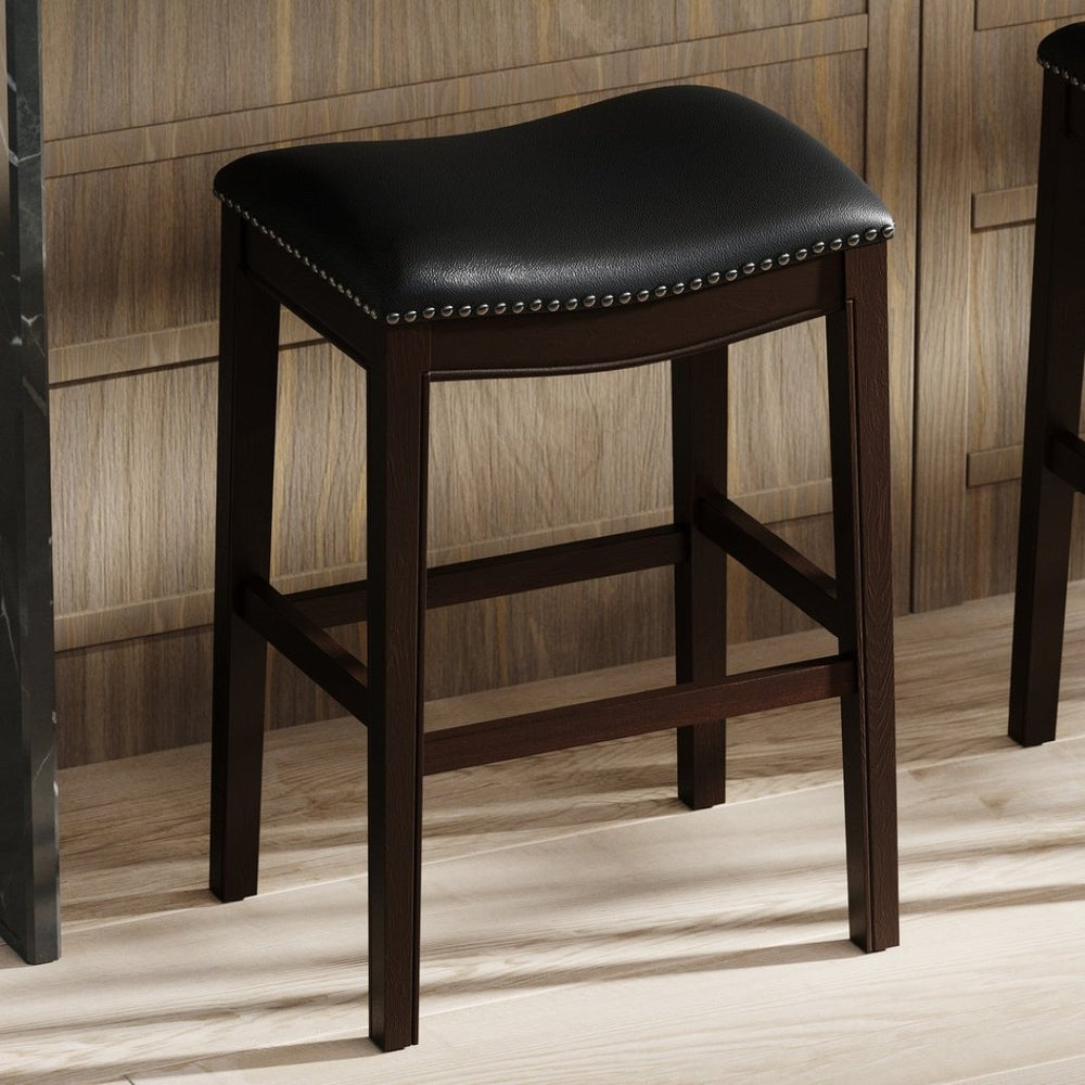 English Elm 31in. Hardwood Barstool Nailhead Faux Leather Seat Club Style Kitchen Island Seating Black B2751P436417
