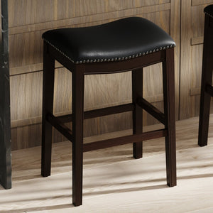 English Elm 31in. Hardwood Barstool Nailhead Faux Leather Seat Club Style Kitchen Island Seating Black B2751P436417