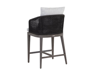 Sunpan Capri Outdoor Counter Stool - Stylish Barrelback Design with Durable Teak Wood and Weather-Resistant Cushions Smoke Grey / Copacabana Marble