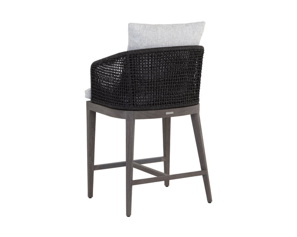 Sunpan Capri Outdoor Counter Stool - Stylish Barrelback Design with Durable Teak Wood and Weather-Resistant Cushions Smoke Grey / Copacabana Marble