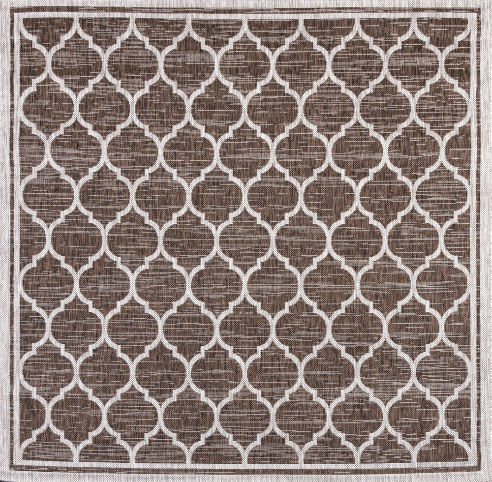 HomeRoots 8' Contemporary Espresso and Taupe Square Geometric Area Rug for Indoor and Outdoor Spaces 703500