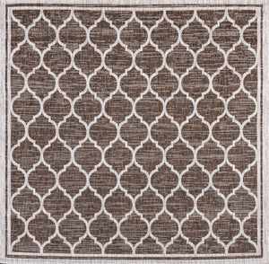 HomeRoots 9' Espresso and Taupe Geometric Area Rug - Durable Indoor/Outdoor Square Design for Modern Spaces 703502