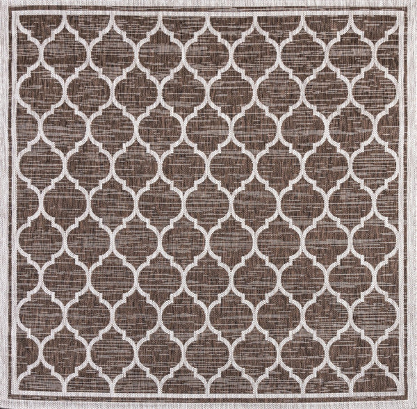 HomeRoots 9' Espresso and Taupe Geometric Area Rug - Durable Indoor/Outdoor Square Design for Modern Spaces 703502