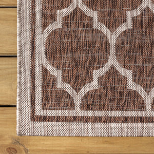 HomeRoots 9' Espresso and Taupe Geometric Area Rug - Durable Indoor/Outdoor Square Design for Modern Spaces 703502