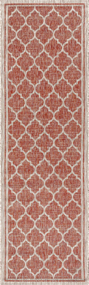 HomeRoots 20' Geometric Red and Beige Indoor Outdoor Runner Rug - Durable, Stylish, Easy to Maintain for Any Space 703504