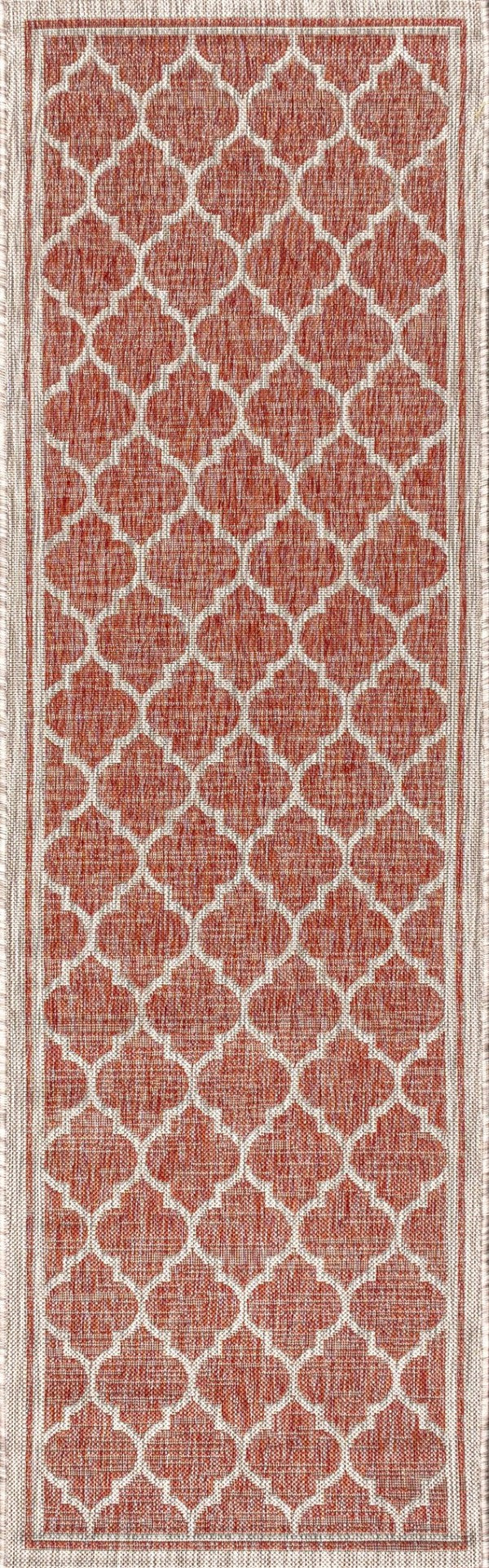 HomeRoots 20' Geometric Red and Beige Indoor Outdoor Runner Rug - Durable, Stylish, Easy to Maintain for Any Space 703504