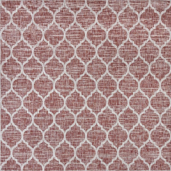 HomeRoots 6' Bold Red and Beige Geometric Indoor/Outdoor Area Rug - Durable, Stylish, and Easy to Clean! 703508