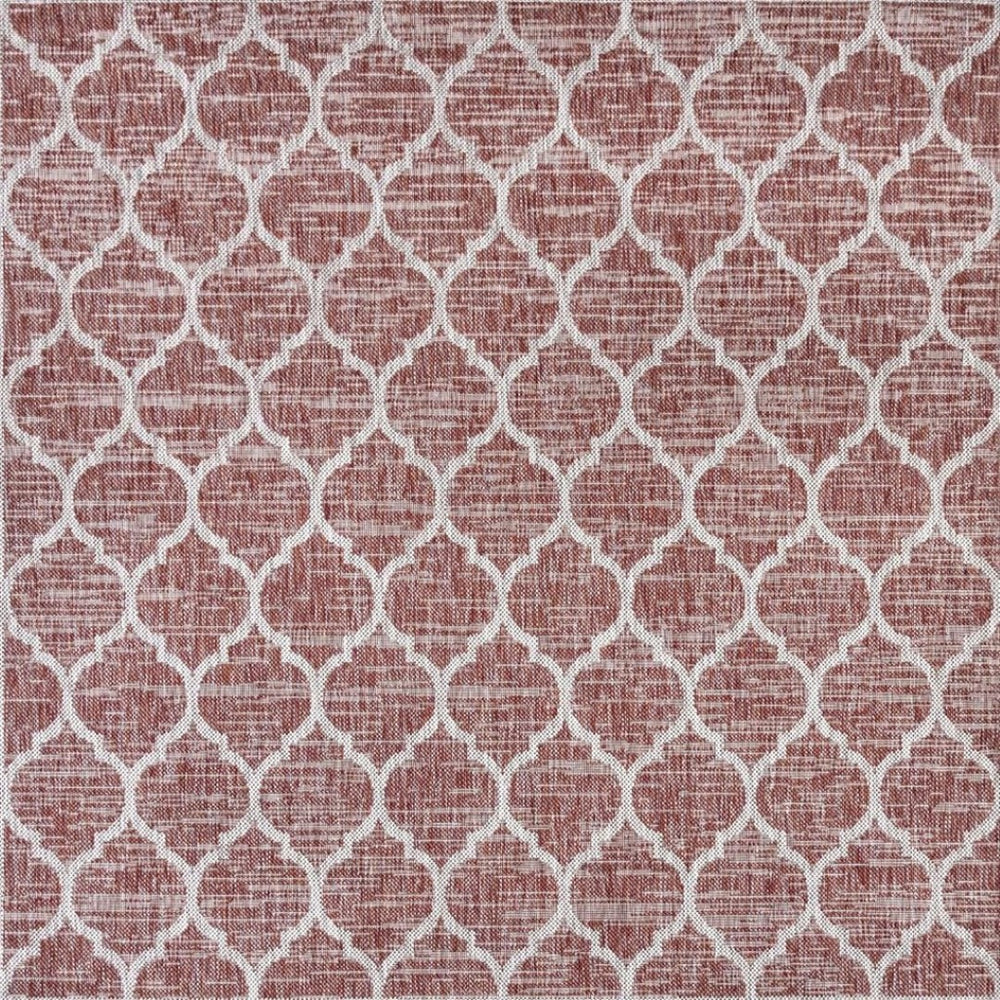 HomeRoots 8' Red and Beige Geometric Area Rug – Stylish Indoor/Outdoor Design for Modern Spaces, Easy Care 703510
