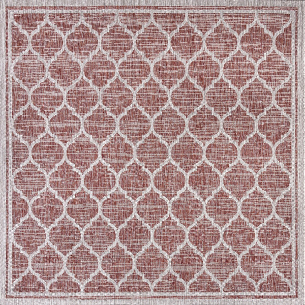 HomeRoots 8' Red and Beige Geometric Area Rug – Stylish Indoor/Outdoor Design for Modern Spaces, Easy Care 703510