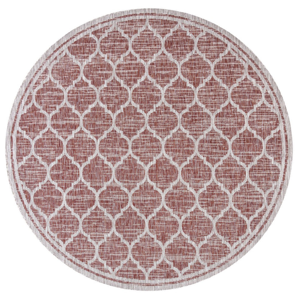 HomeRoots 9' Round Red and Beige Geometric Indoor-Outdoor Area Rug - Stylish, Durable, Easy to Clean & Versatile 703511
