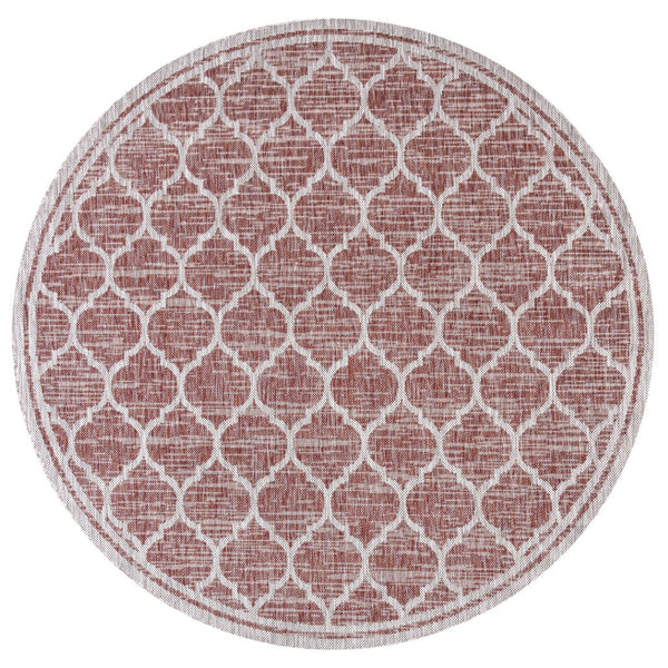 HomeRoots 9' Round Red and Beige Geometric Indoor-Outdoor Area Rug - Stylish, Durable, Easy to Clean & Versatile 703511
