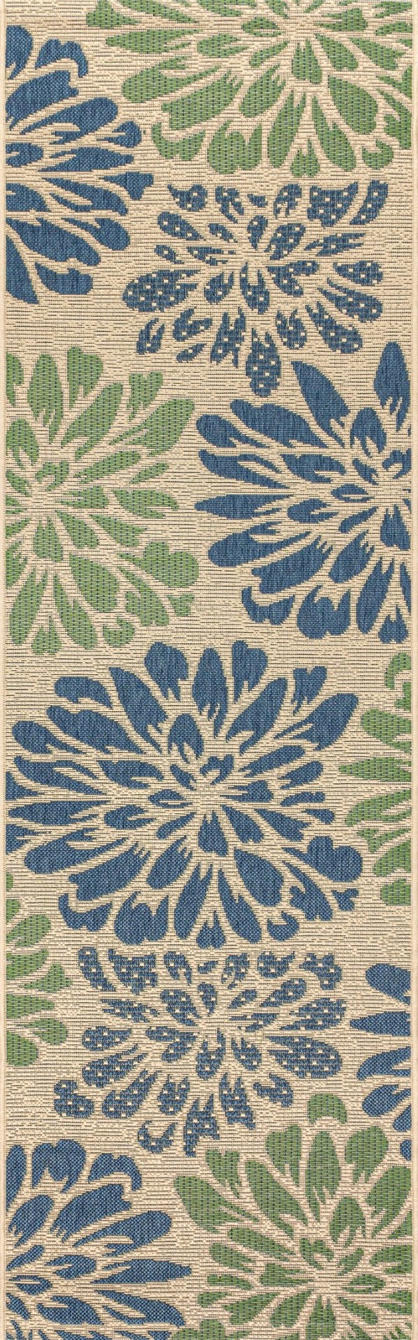HomeRoots 20' Navy Blue and Green Floral Runner Rug - Durable Indoor/Outdoor Design for High-Traffic Areas 703514